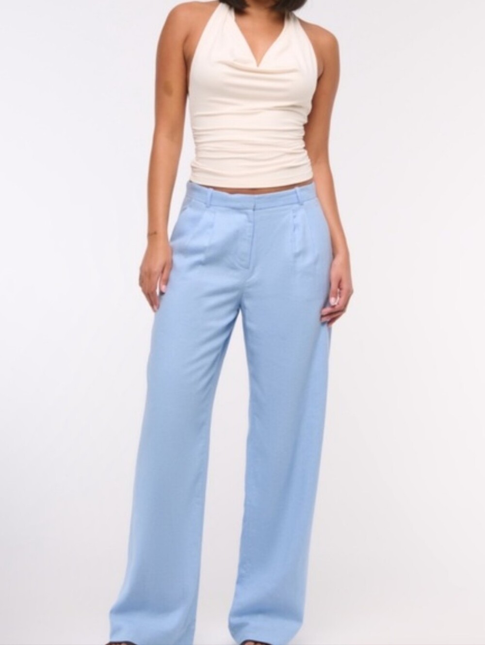 Abercrombie & Fitch Sloane Tailored Wide Leg Linen Blend Blue Pants Size 29 - Picture 2 of 14